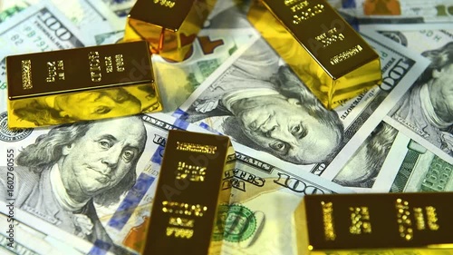 Paper us 100 dollar bill with gold bars, concept of investment and saving, wealth