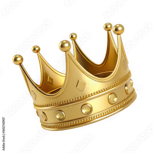 Luxurious golden royal crown with ornate details and pearly ornaments isolated on transparent background