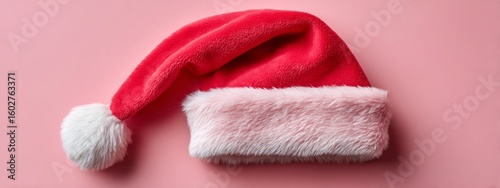 A red santa hat with a white pom pom on top