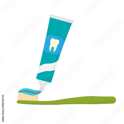 vector of toothpaste being dispensed onto a toothbrush