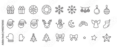 Christmas Icon Set. Monochrome Vector Illustration
クリスマスアイコンセット 単色ベクターイラスト