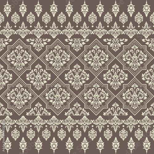 Abstract floral damask ethnic, aztec, tribal, traditional textile wraping, silk pattern seamless vector illustration design.
