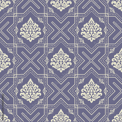 Abstract floral damask ethnic, aztec, tribal, traditional textile wraping, silk pattern seamless vector illustration design.