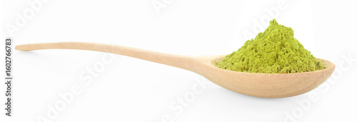 dry Powdered matcha green tea isolated on white.
