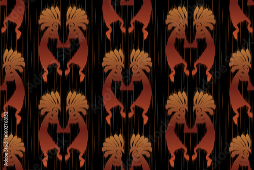Seamless Tribal Ikat Pattern in Warm Earth Tones. Vector Textile Design.