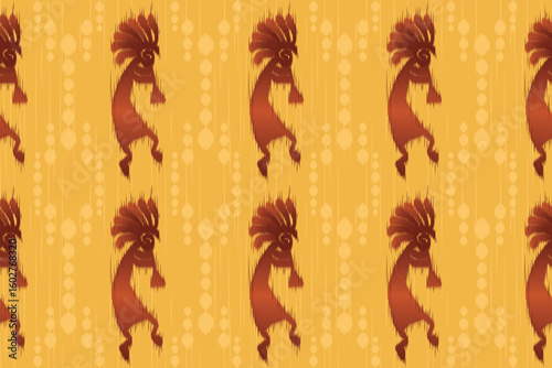 Seamless Tribal Ikat Pattern in Warm Earth Tones. Vector Textile Design.