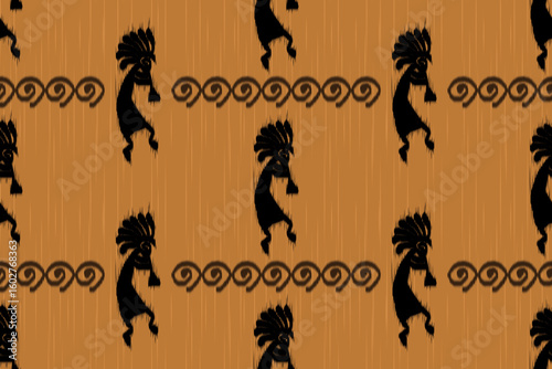 Seamless Tribal Ikat Pattern in Warm Earth Tones. Vector Textile Design.