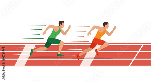 Two athletes racing on a track, depicted in a flat, vector style, showcasing speed and competition.