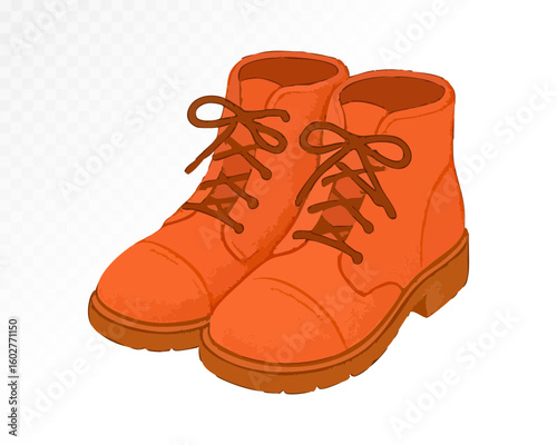 Bright orange autumn boots with visible laces, hand-painted in watercolor style with cozy seasonal colors and minimal textured detail. Vector illustration.