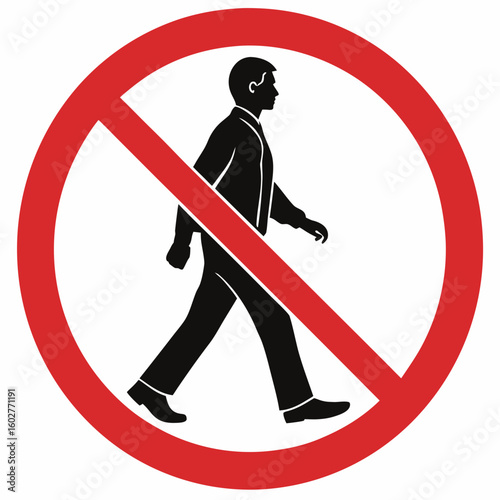 Prohibition sign indicating no pedestrians, showcasing safety protocol with a clear graphic. No pedestrians allowed, communicating restrictions for safety reasons,