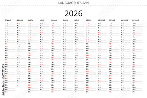 Simple 2026 italian planner calendar with minimalist design Italy