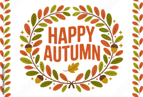 Wallpaper Mural Autumn wreath border with happy autumn centered typography, ideal as printable invitation or sticker label card   Torontodigital.ca