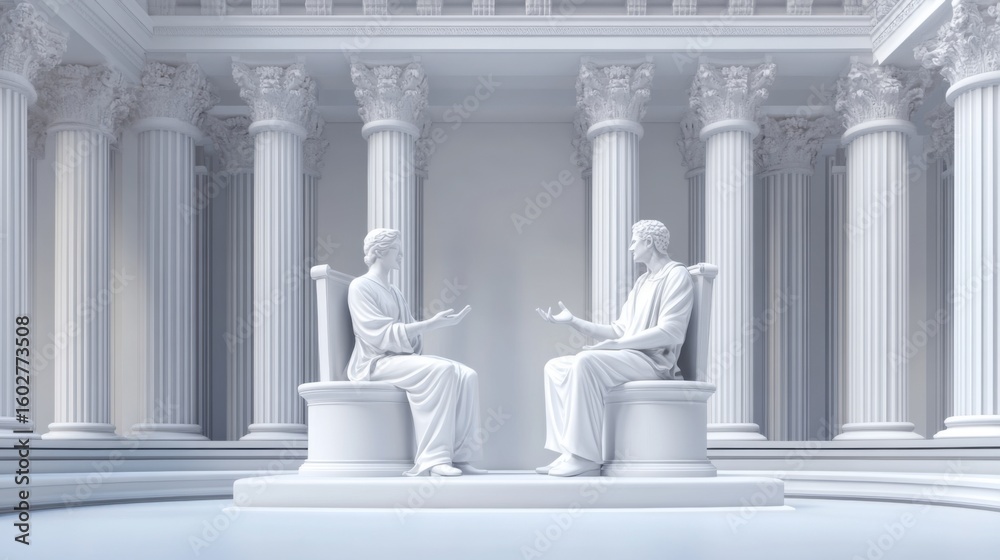 Obraz premium Philosophical Discussion in Classical Architecture with Statues
