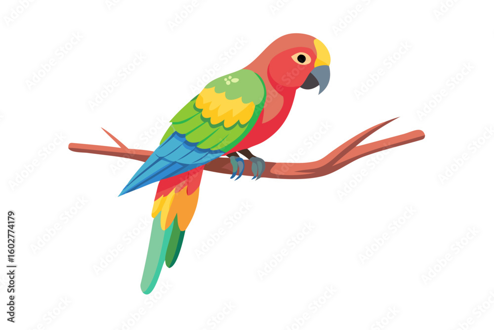 Obraz premium Colorful parrot perched on branch vector illustration exotic bird drawing art