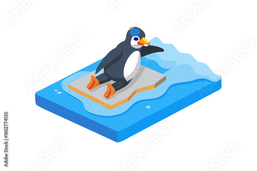 Penguin on ice floe vector illustration antarctic animal cute bird wildlife art