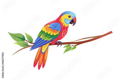 Colorful parrot illustration of a macaw bird perched on a branch vector image