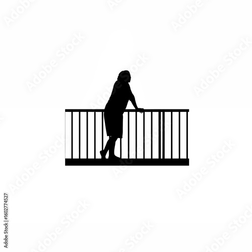 Silhouette of person leaning on railing while waiting romantically on white background