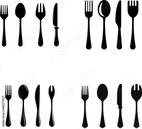 Stock vector silverware set: fork, spoon, and knife icons for restaurant menu design