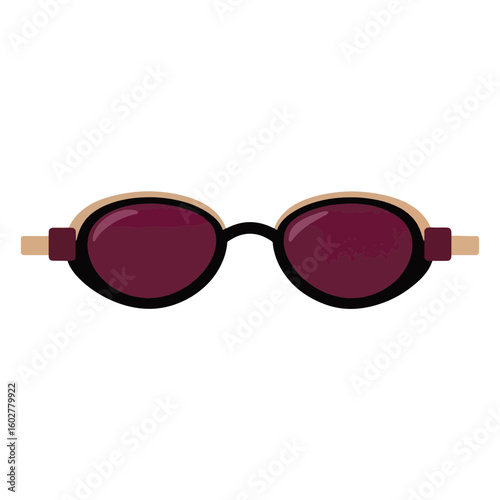 Stylish swim goggles in burgundy and black on white background, aquatic sport