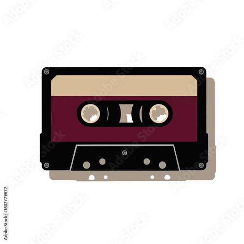 Vintage cassette tape silhouette on white background, nostalgia concept