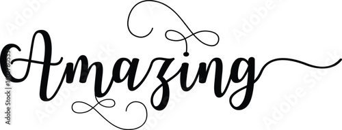 Black and white calligraphy amazing word text design on clean white background