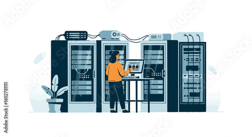 Server Room Management: Data Center Illustration