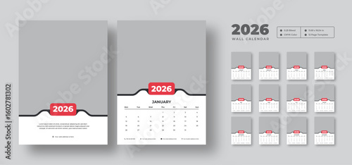 2026 monthly wall calendar template | Week starts on Monday | Editable 12-page vector planner | Clean and printable layout for scheduling