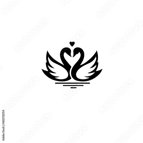 Two swans forming a heart shape with their necks in a simple black design