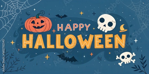 Happy Halloween Festive Pumpkin and Skull Design