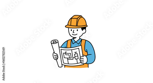 Blueprint Inspector: Construction Worker Reviewing Plans