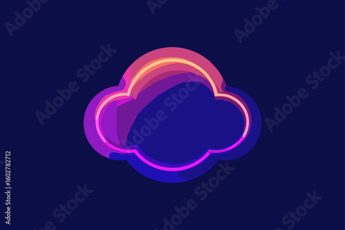 Vibrant neon cloud shape on dark blue background