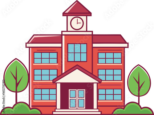 Clean school building outline on white background
