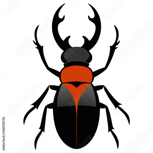 Stylized stag beetle with orange and black body