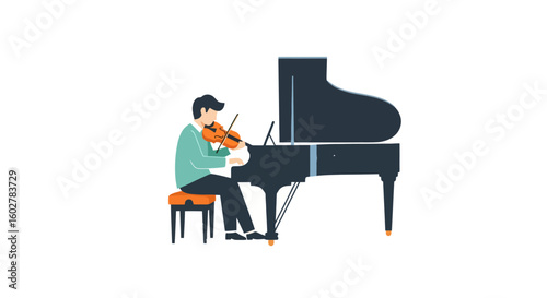 Violinist Performing with Piano Accompaniment, Illustration