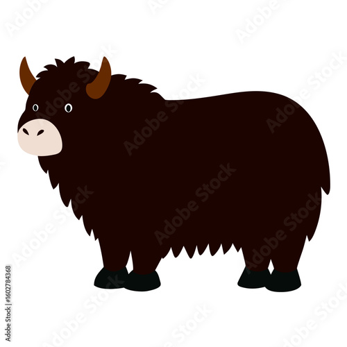 Cute cartoon yak standing profile view
