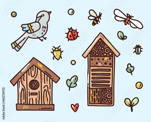 vector set of insects and house for insects