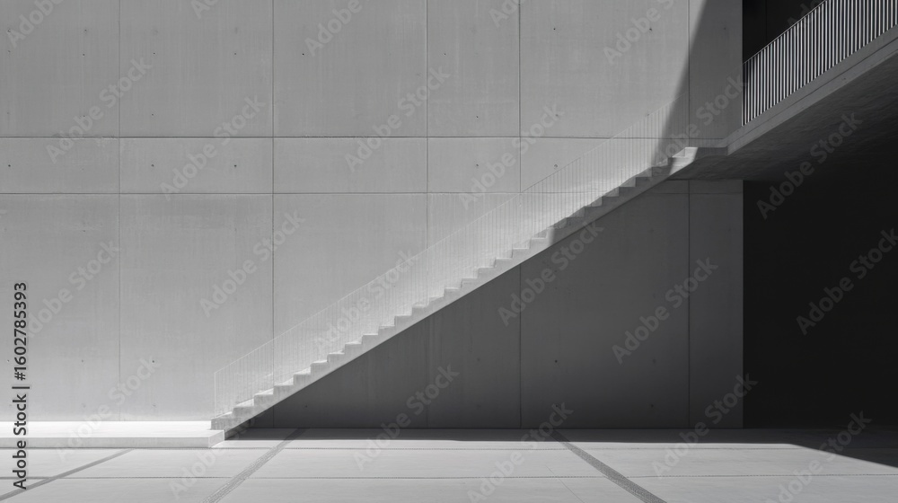 Fototapeta premium Minimalist Concrete Staircase Against Monochrome Background