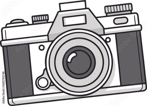Flat camera symbol black outline icon on white background