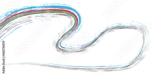 Colorful Curved Motion Trails Create Abstract Wave Pattern in Red, Blue, and Green Tones, Representing Energy, Speed, and Flow in a Dynamic Digital Art Style.