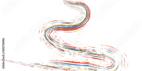 Colorful Abstract Streaks in Red, Blue, and Yellow Create a Dynamic S-Shaped Wave, Representing Motion, Energy, and Digital Flow in a Futuristic Art Style.