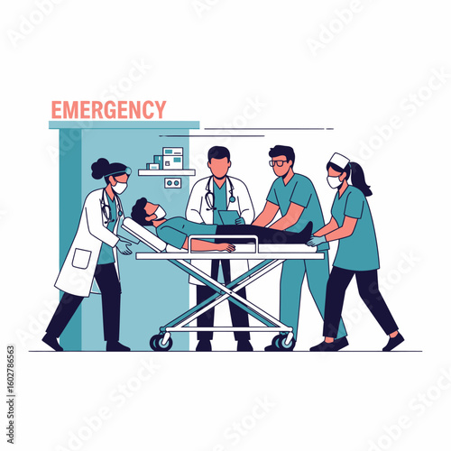 Medical Emergency Team Rushing Patient On Stretcher Into Hospital Emergency Room