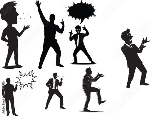 Comic Silhouette of Man Presenting with Gesture – Vector Art