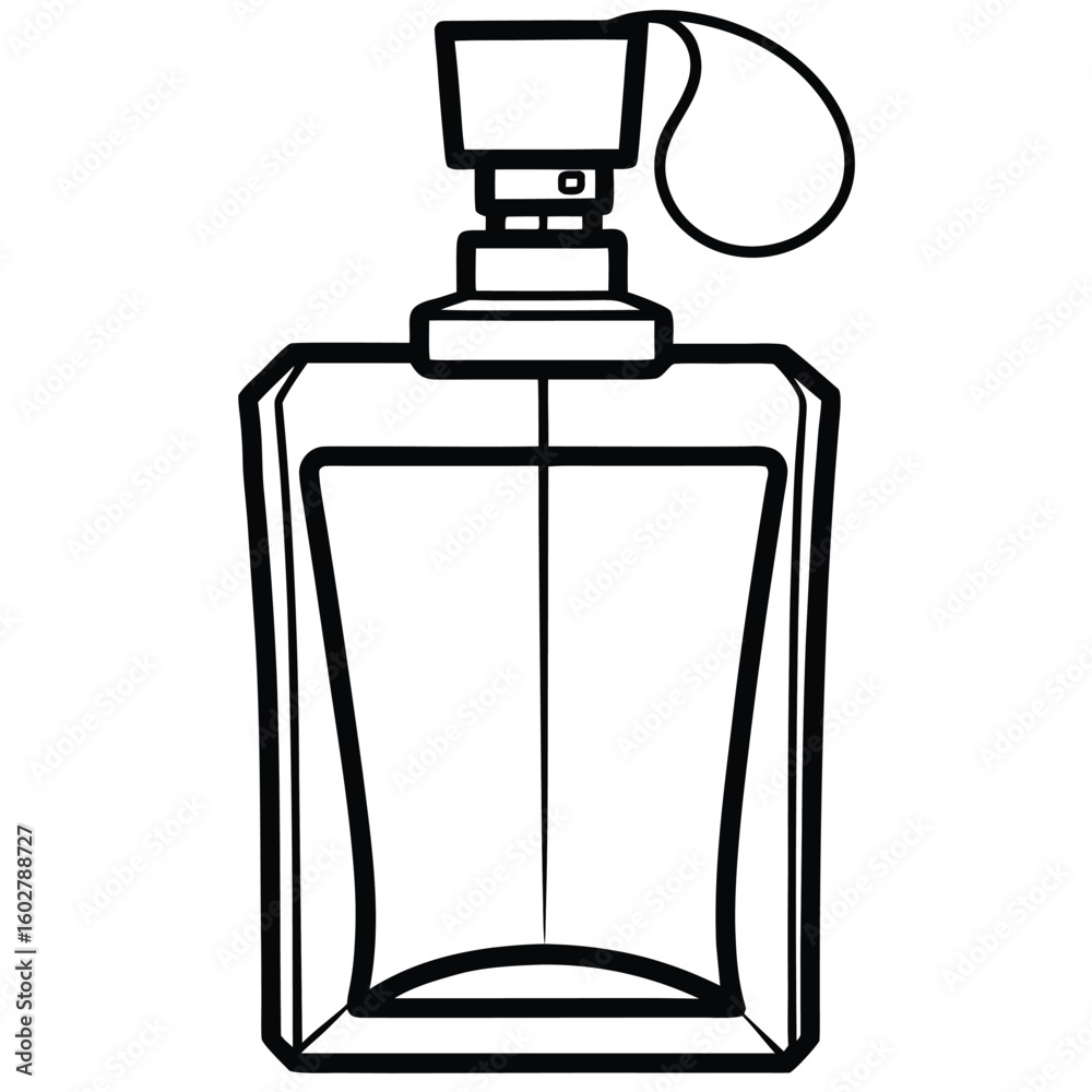 Elegant outline of a classic perfume bottle with atomizer and cap perfect for beauty and fragrance design elements Elegant outline of a classic perfume bottle with atomizer and cap perfect for beauty and fragrance design elements