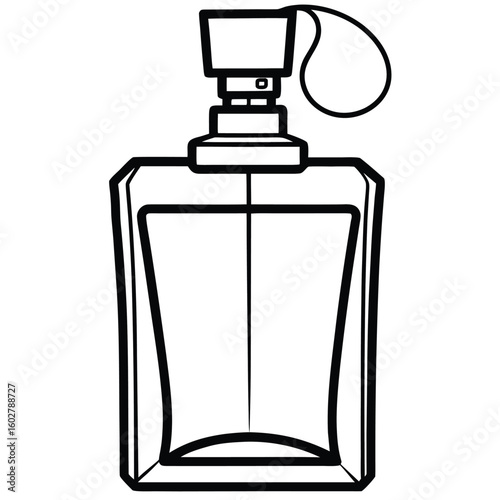 Elegant outline of a classic perfume bottle with atomizer and cap perfect for beauty and fragrance design elements