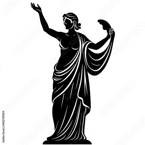 Elegant draped female statue reaching upwards vector