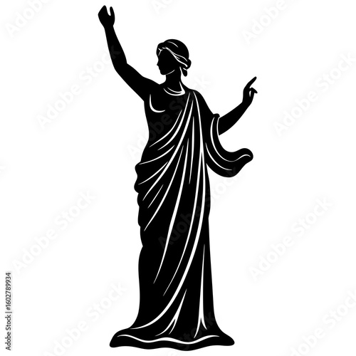 Elegant draped female figure raising arm silhouette