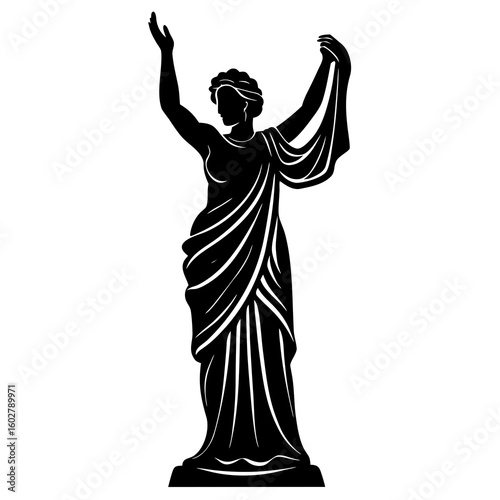 Elegant draped figure raising arms silhouette statue