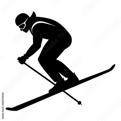 Skier descending slope skiing snow