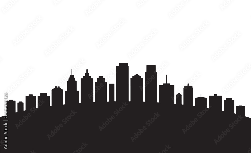 City skyline silhouette against white background City skyline silhouette against white background