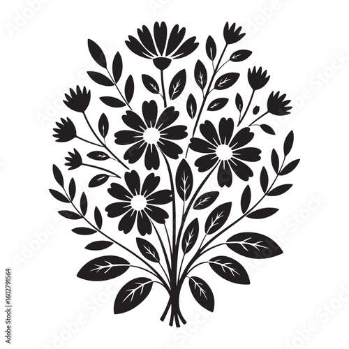 Black silhouette of a floral bouquet